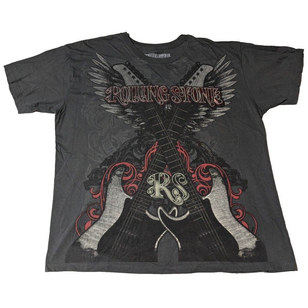 ROLLING STONE Collection  Men XL Gray Cotton Guitar Graphic Print T-Shirt